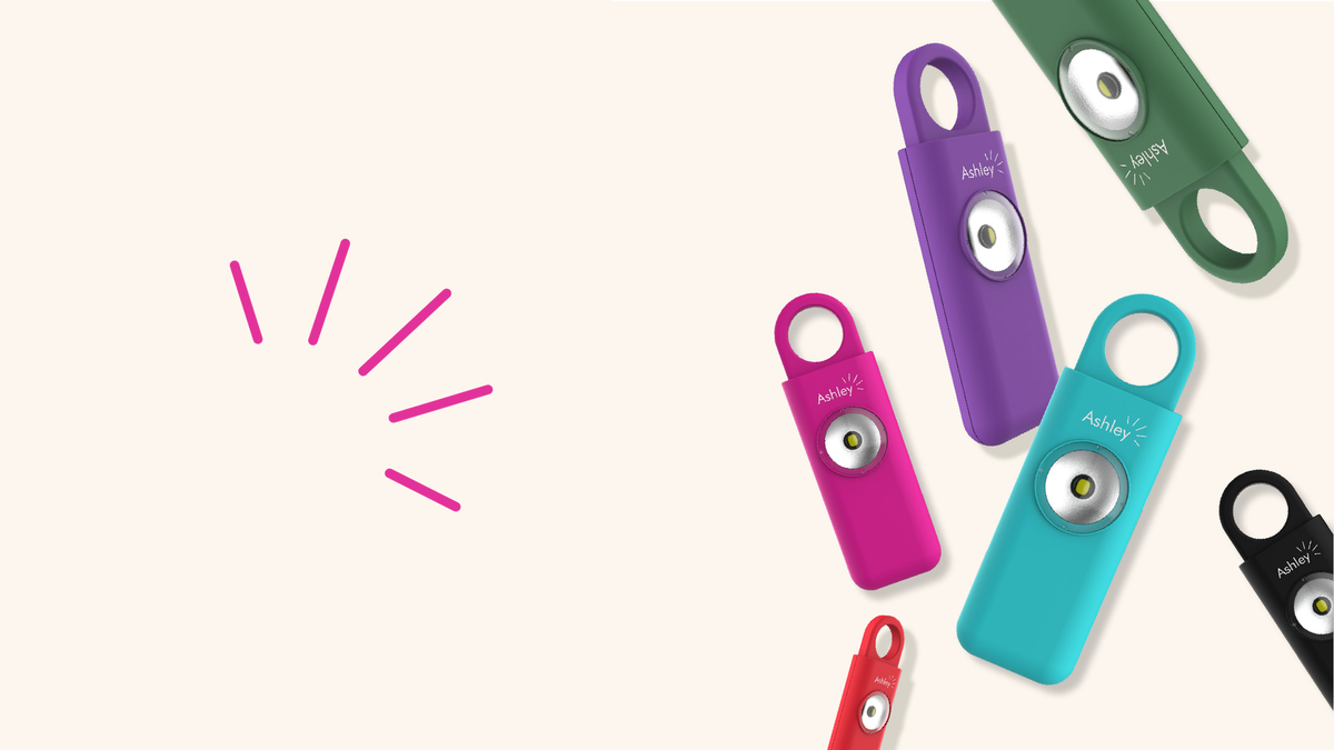 Colourful Ashley personal alarms as gifts